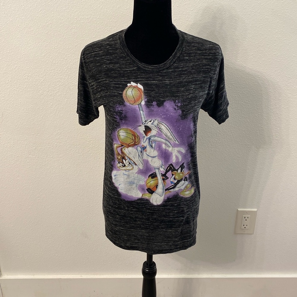 Heather Black & Gray Space Jam Bugs Bunny Tasmanian Devil Daffy Duck Tee Size S
